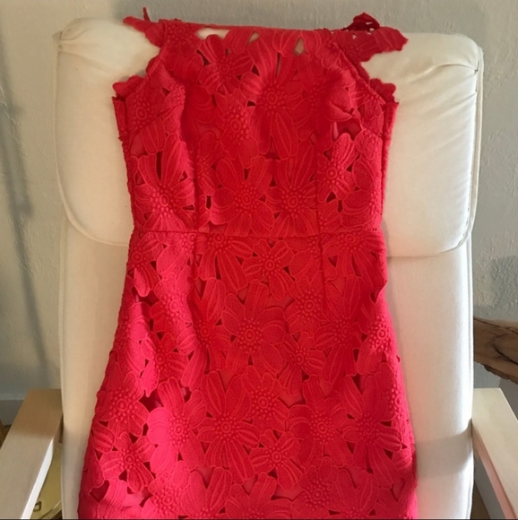 Free People x Saylor Jessa Lace Mini Dress, Bright Red, Sz. L - Picture 6 of 14